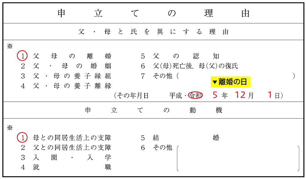 子の氏の変更許可申立書⑨