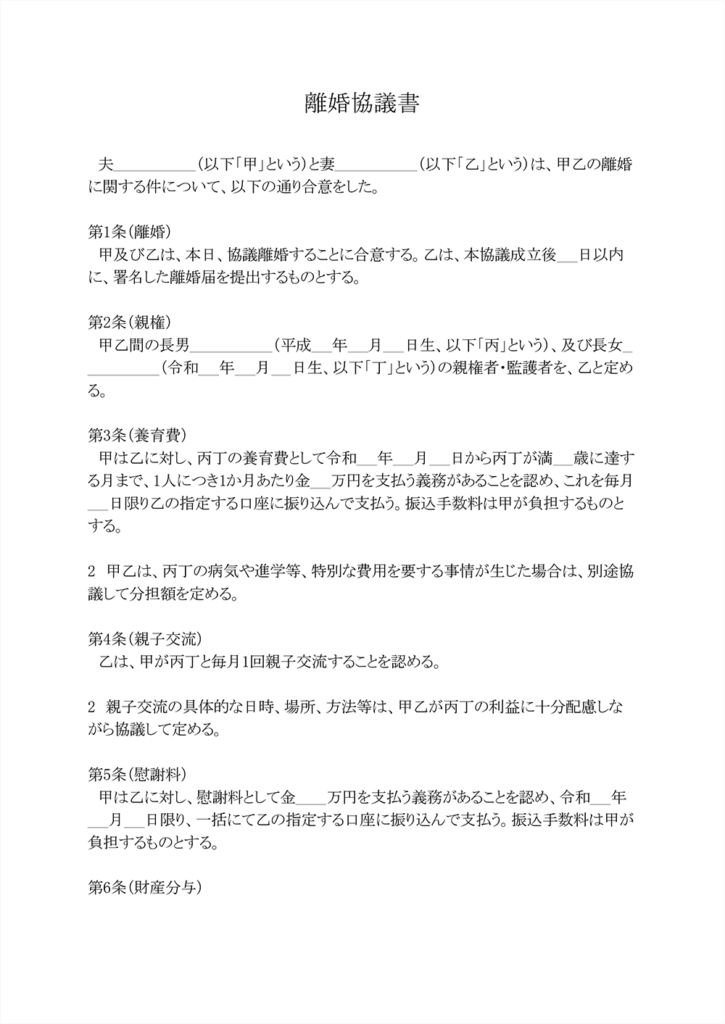 離婚協議書のサンプル・ひな形