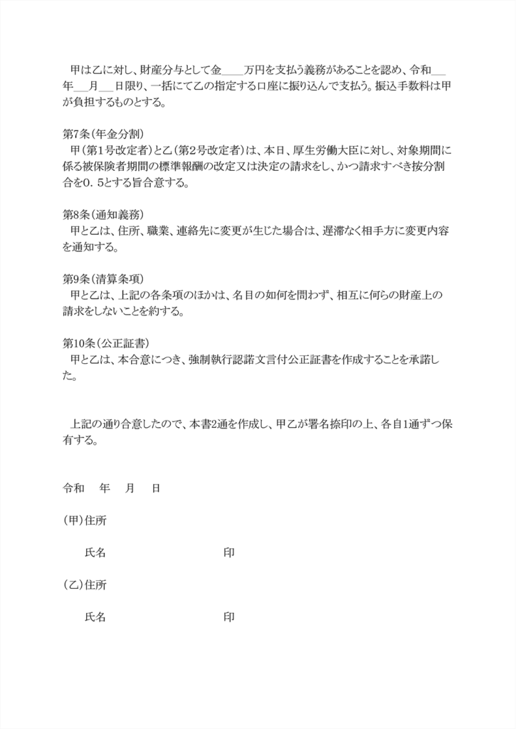 離婚協議書のサンプル・ひな形