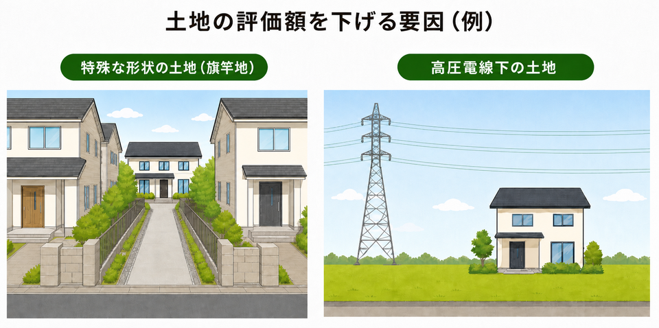 土地の評価額を下げる要因の例