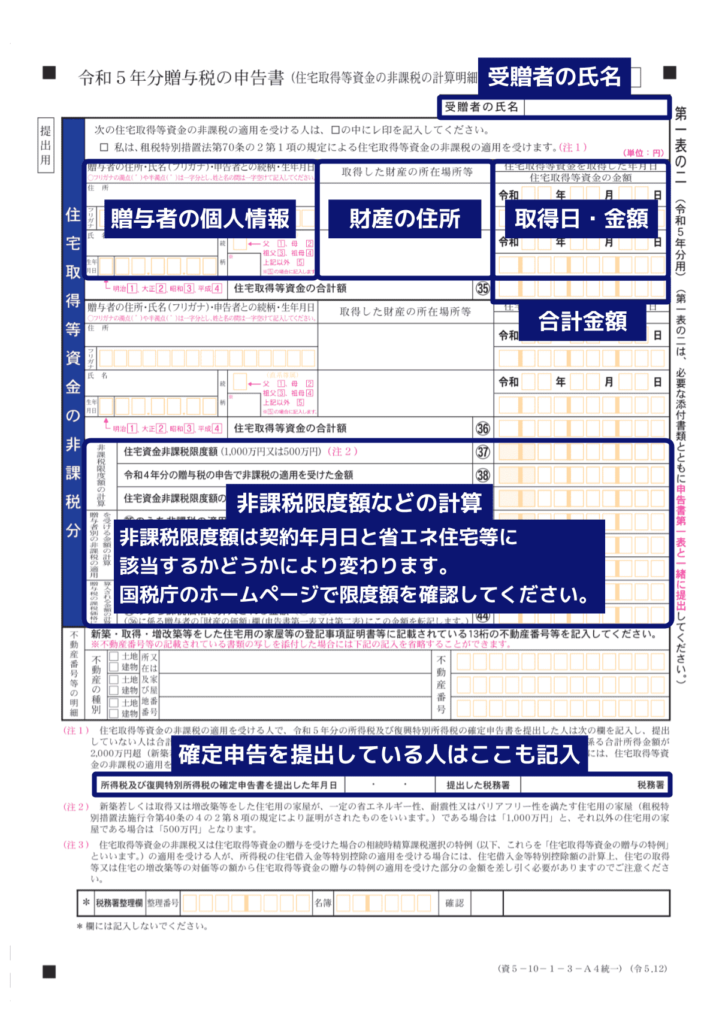 贈与税申告書 第一表の二解説