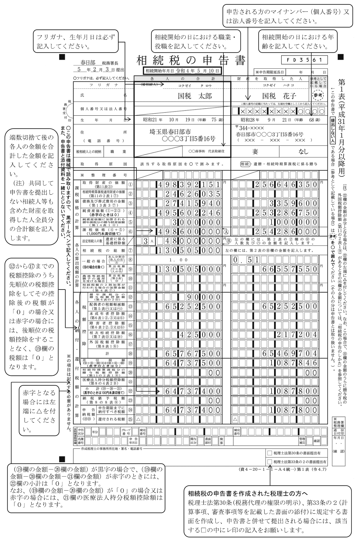 相続税申告書第1表