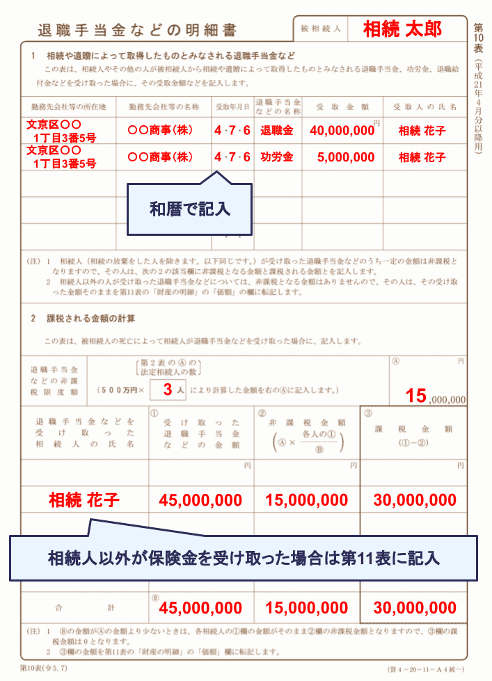 相続税申告書第10表