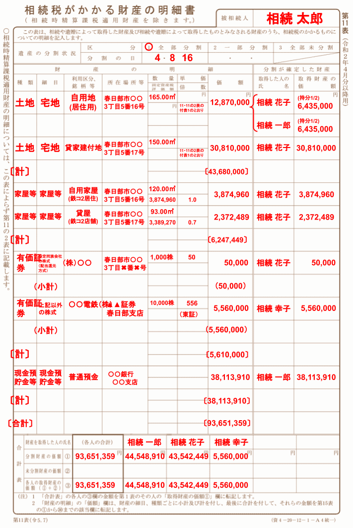 相続税申告書第11表