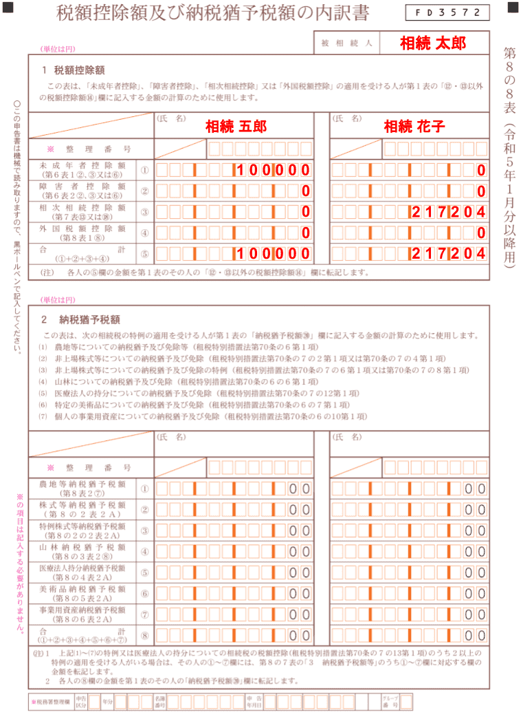 相続税申告書第8の8表